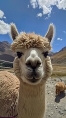 Friendly Alpaca in Picturesque Mountain Landscape AI Generated.