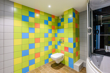 interior apartment room bathroom, sink, decorative elements, toilet. WC, sanitary unit, wash room