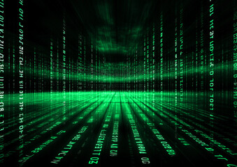 Obraz premium Binary matrix background. Falling digits on dark backdrop. Running random numbers. Abstract data concept. Blue futuristic cyberspace.