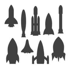 Poster Ruimteschip Rocket silhouette illustration astronaut vehicle icon. Rocket launch vector missle spaceship future speed cartoon concept.
