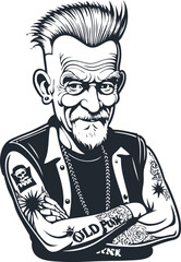 Obraz premium Old punk grandfather, old punk man, vector illustration