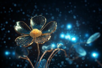 Futuristic Cosmos Flower with Big Data Circuit Technology