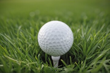 Fototapeta premium A white golf ball rests on the vibrant green grass near the hole on a golf course by ai generated
