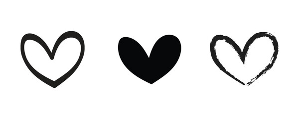 Black heart doodle icon. Isolated hand drawn love symbol with white background. - obrazy, fototapety, plakaty