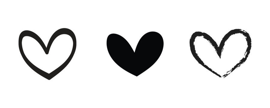 Black heart doodle icon. Isolated hand drawn love symbol with white background.