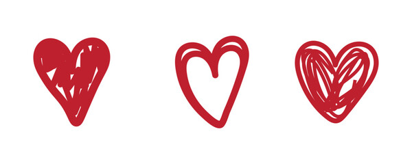 red heart doodle, hand drawn symbol of love. Sketched illustration design. 123.