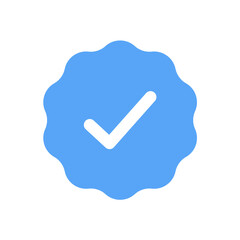 Blue check mark tick verification icon symbol. Confirm checkmark label approval quality product verification blue tick. - obrazy, fototapety, plakaty
