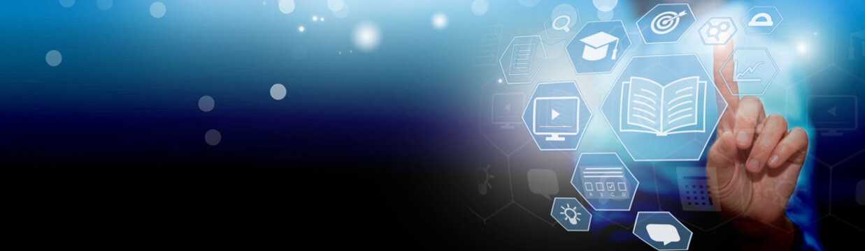    E-learning, education, online exam concept.Choose correct answer. Education internet online digital technology concept.