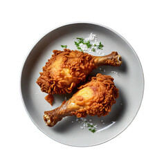 Delicious fried chicken fast food with sauce, crispy golden brown fried chicken on a White Plate, transparent PNG
