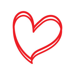 red heart doodle, hand drawn symbol of love. Sketched illustration design. 123.