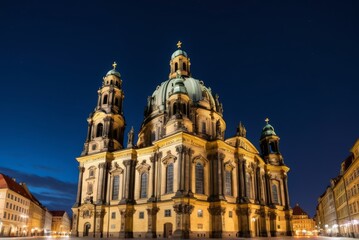 Fototapeta na wymiar Admire the Frauenkirche in Dresden, Germany, under the night sky by ai generated