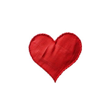 Embroidered red heart cloth top view, Isolated on transparent PNG background, Generative ai