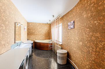 interior apartment room bathroom, sink, decorative elements, toilet. WC, sanitary unit, wash room