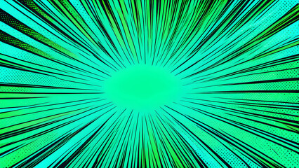 Obraz premium Bright Turquoise and Green Pop Art Retro Background. abstract green burst. The halftone effects add a dynamic touch, reminiscent of classic comics style.