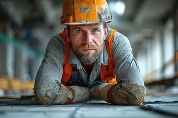Attentive builders bow their heads as they work hard to build a housing development.