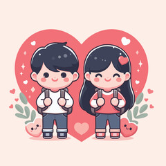 Cute Vector Illustration of a couple in front of a Heart