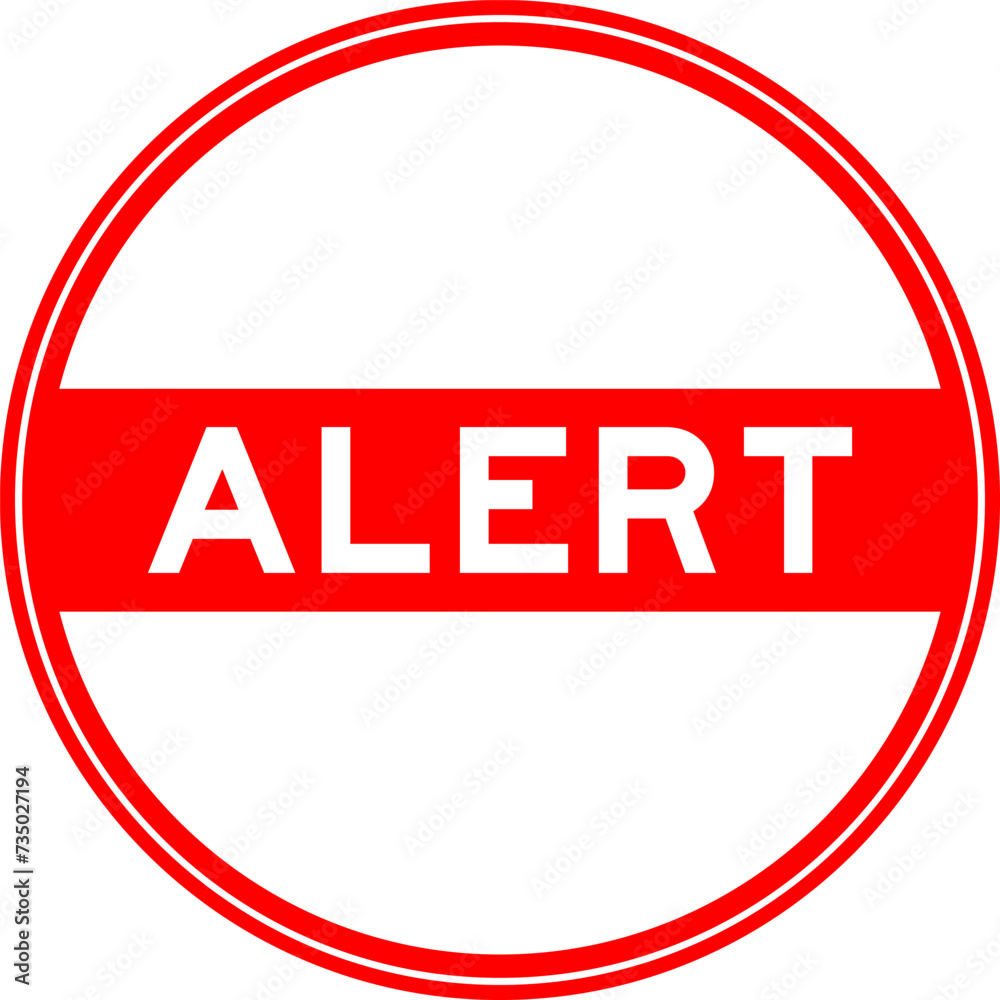 Poster Red color round seal sticker in word alert on white background