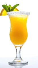 Fototapeta premium Cocktail with orange, mint and ice on a white background.