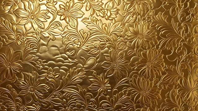 embossed shiny golden leather with the floral motif background wallpaper ultra theme background