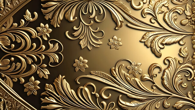 embossed shiny golden metal with the floral motif background wallpaper ultra theme