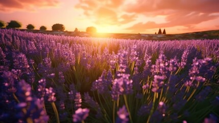 . landscape Lavender field at sunset