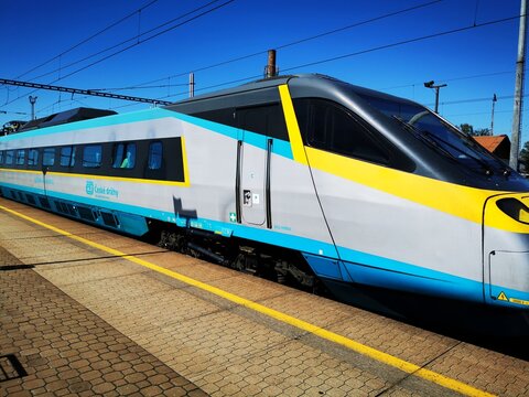 Ostrava Svinov, Czech republic - January 05th 2020 - train station with Pendolino train