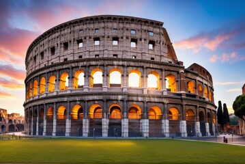 Fototapeta na wymiar Capture sunrise at the Roman Colosseum vibrant sky, ancient grandeur by ai generated