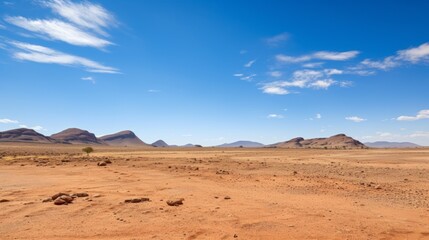 Fototapeta na wymiar photo of the Namibia desert on a blue sky background on a sunny bright day --ar 16:9 --v 5.2 Job ID: 2ecf13b7-7c85-4c24-9e43-370e1b37a573