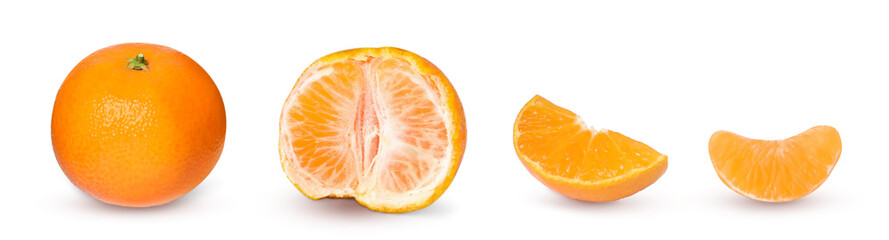 Peeling ripe tangerine on white background, collage