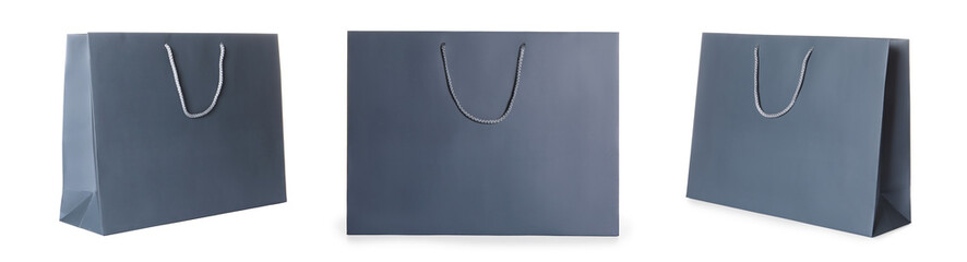 Grey shopping bag isolated on white, different sides