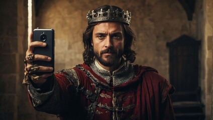 the king takes a selfie - obrazy, fototapety, plakaty