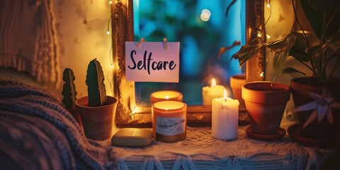 important reminder about selfcare on the mirror with self care objects