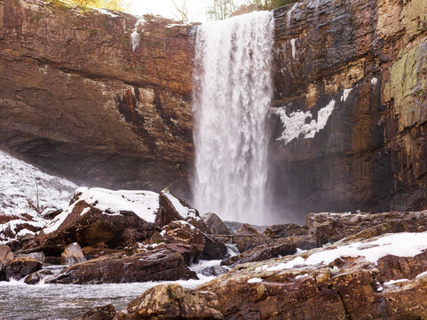 Lula Falls surrounded by icy rock in winter, Lookout Mountain, Georgia