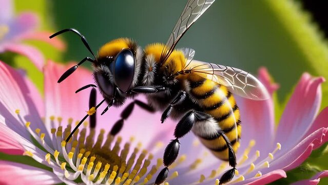 Bee pollinating a flower, capturing the dynamic interaction between plant and pollinator in the intricate process of reproduction