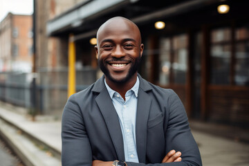 Attractive black man wearing shirt, young businessman smiling