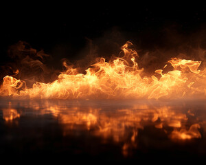 Fototapeta na wymiar Illustration, realistic flames, and smoke on a pure black background. Unusual illustration.