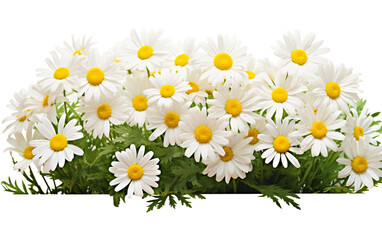 White Daisies with Yellow Centers Isolated on Transparent Background PNG.