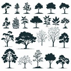 Tree silhouette set vector illustration collection