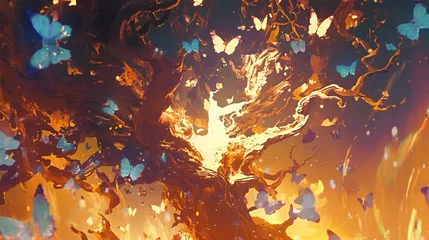 Foto op Plexiglas Grunge vlinders abstract illustration of Ethereal butterflies dancing around a magical bonfire