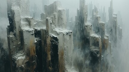Generative AI, Grey and golden oil painted textured cityscape, impasto style, big city landscape 