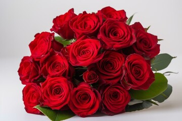 Vibrant red rose bouquet on a clean white backdrop. Generative AI