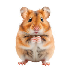 Brown and White Hamster Standing on Hind Legs Isolated on a Transparent Background