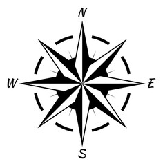 Compass wind rose. Black map navigation symbol
