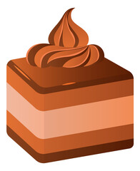 Chocolate cream cake. Cartoon sweet dessert icon
