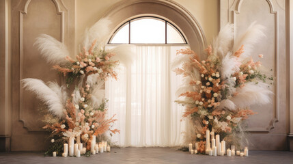 Wedding Backdrop Photo of Chic Ceremony Entrance with Pampas and Candles