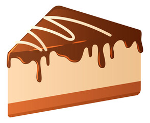 Cake slice with chocolate dripping icing cartoon icon