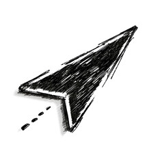 Black and White Drawing of a Paper Airplane, Isolated on a Transparent Background