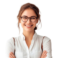 Obraz premium Woman Wearing Glasses and White Shirt, Isolated on a Transparent Background