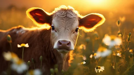 Zelfklevend Fotobehang farm baby cow © PikePicture