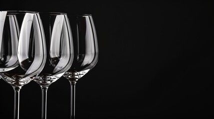 Abstract arrangement of empty wine goblets against a dark backdrop.